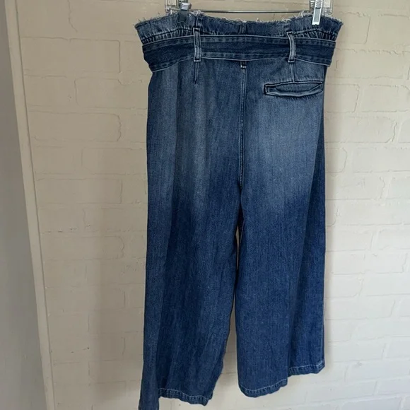 Hudson jeans Women's Blue Paperbag cropped wide leg sash belt size 33 - Picture 5 of 7